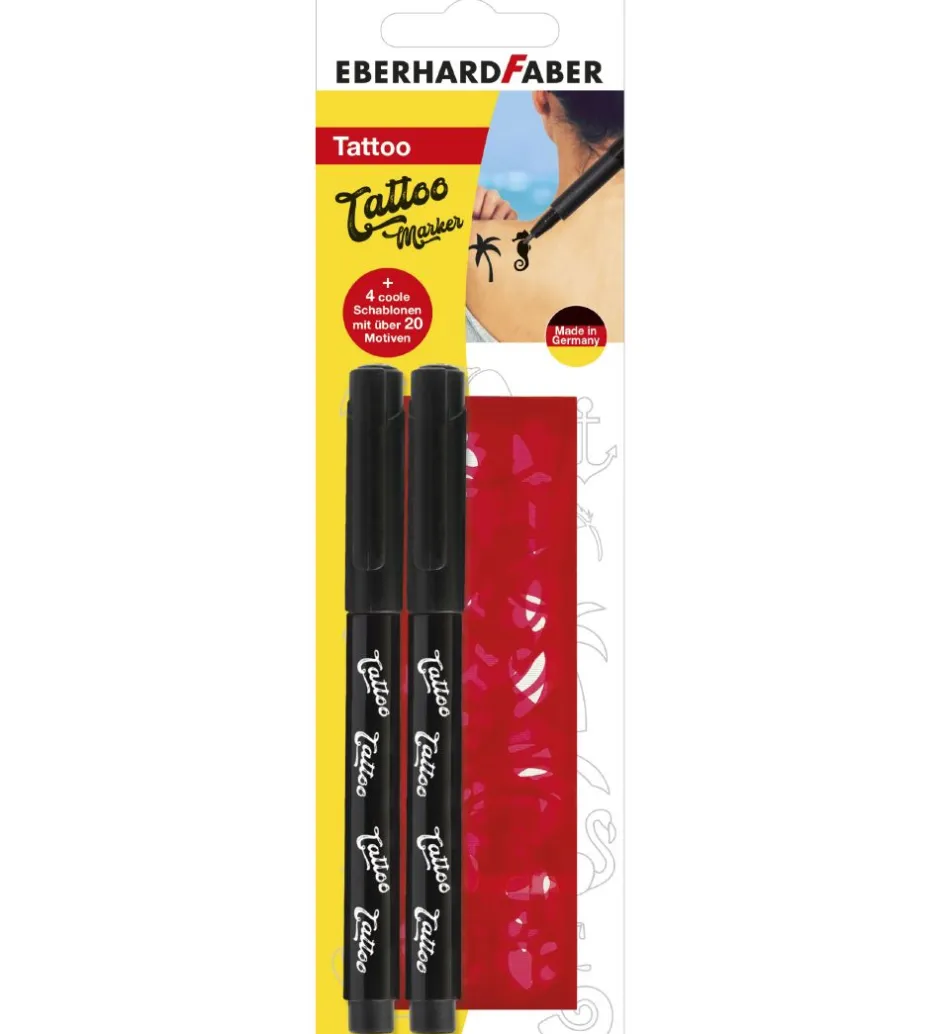 Tattoo Tusch m. Skabeloner - 2 stk - Sort>Eberhard Faber Clearance