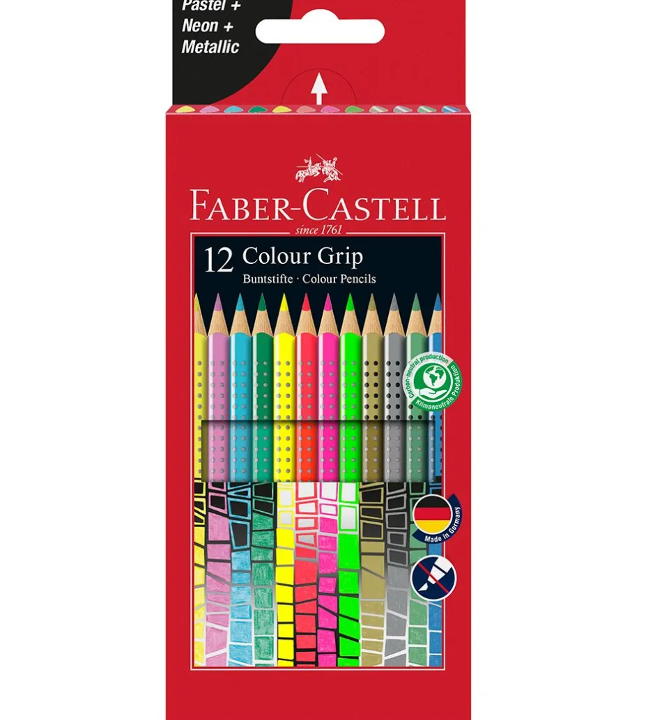Farveblyanter - Grip - 12 stk - Pastel/Neon/Metall>Faber-Castell Hot