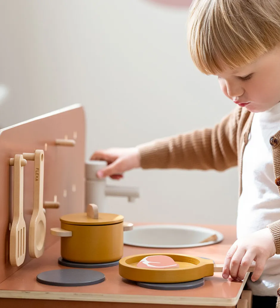 Play Køkkensæt - Gryde og Pande - Mustard/Naturalwood>Flexa