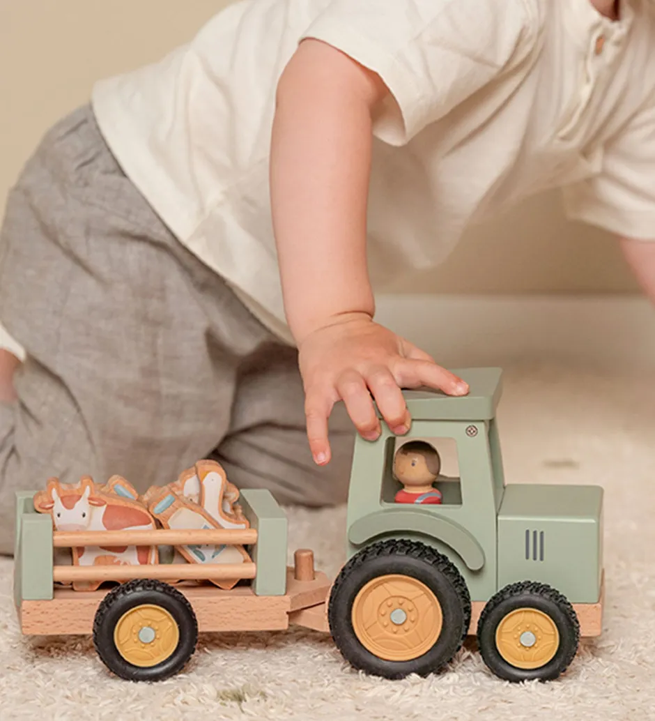 Traktor m. Trailer - Træ - Little Farm>Little Dutch Outlet