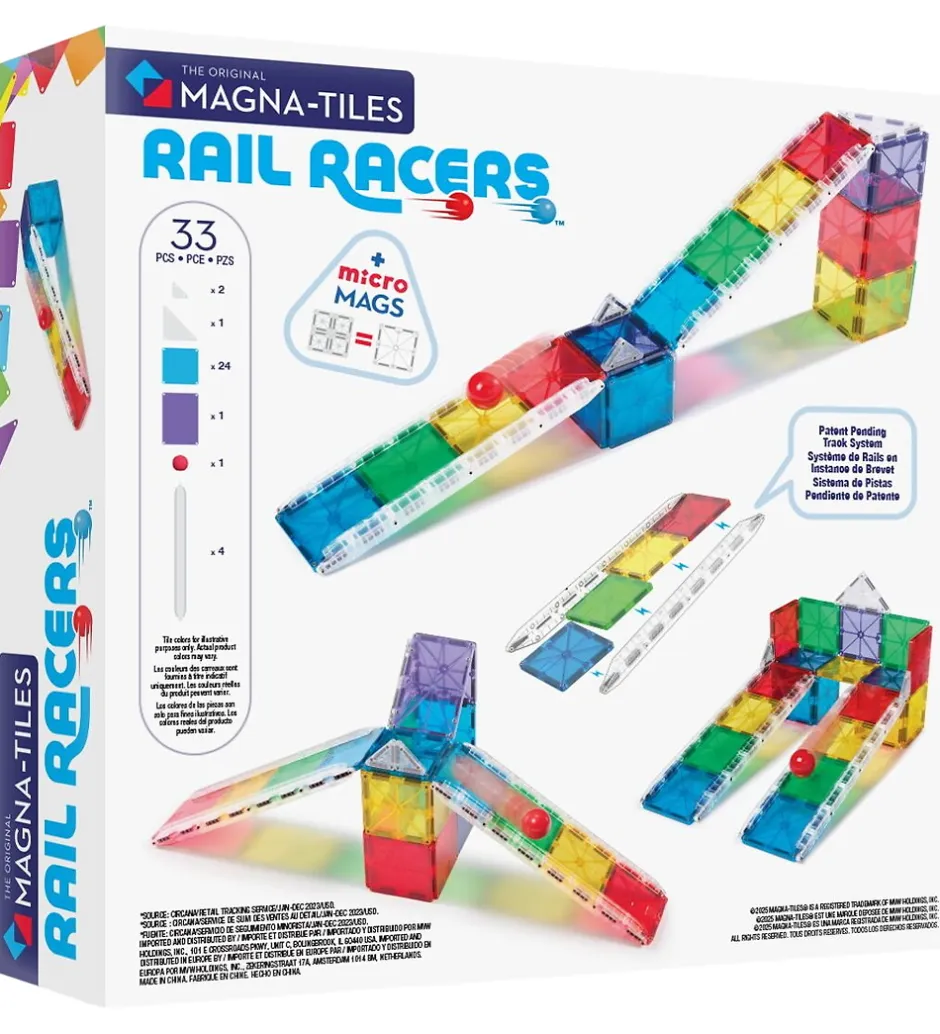 Magnetsæt - 33 Dele - Small Rail Racer + MicroMAGS>Magna-Tiles Online