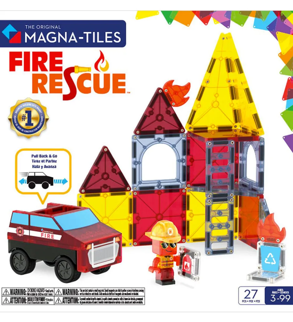 Magnetsæt - 27 Dele - Fire Rescue + MicroMAGS>Magna-Tiles Best