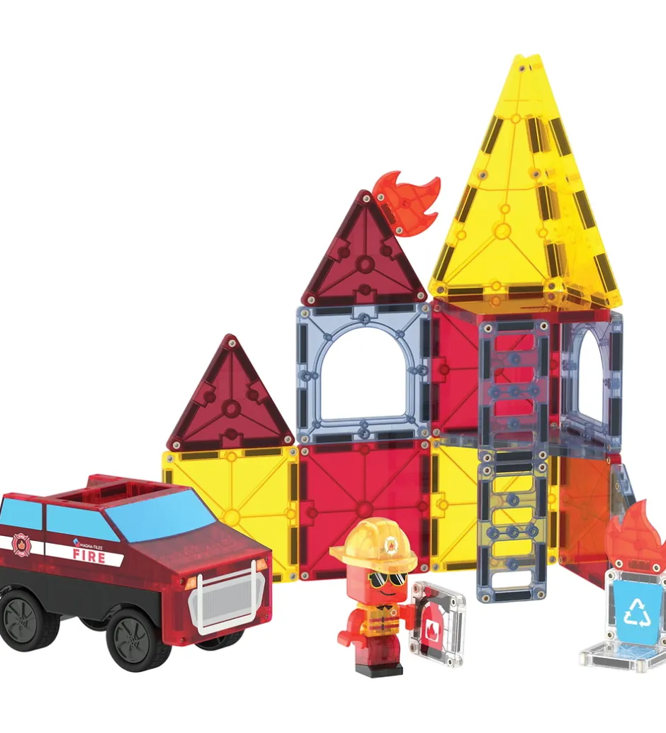 Magnetsæt - 27 Dele - Fire Rescue + MicroMAGS>Magna-Tiles Best