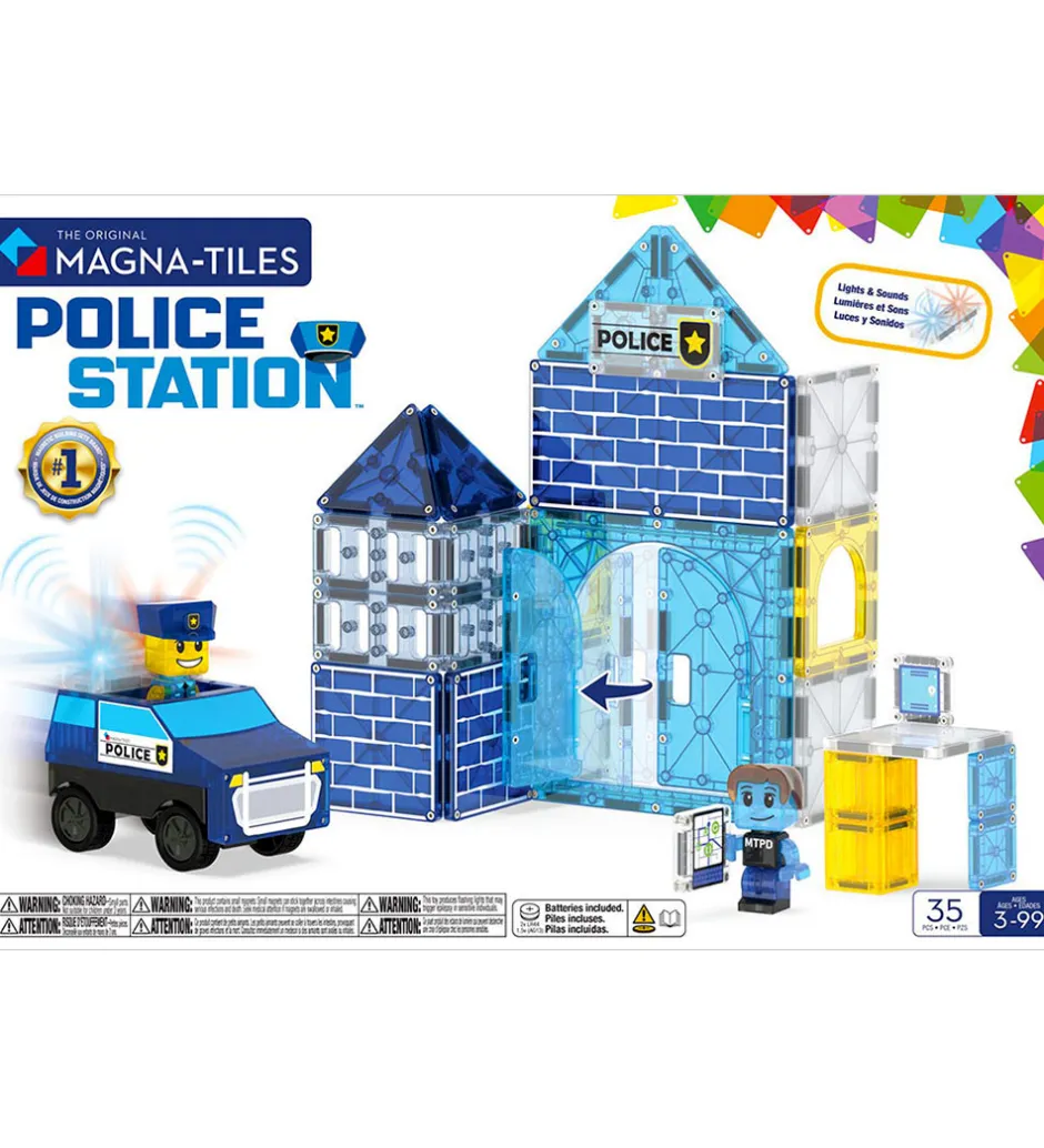 Magnetsæt - 35 Dele - Police Station + MicroMAGS>Magna-Tiles Online
