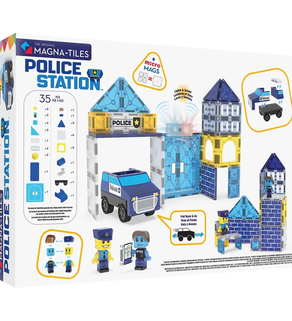 Magnetsæt - 35 Dele - Police Station + MicroMAGS>Magna-Tiles Online