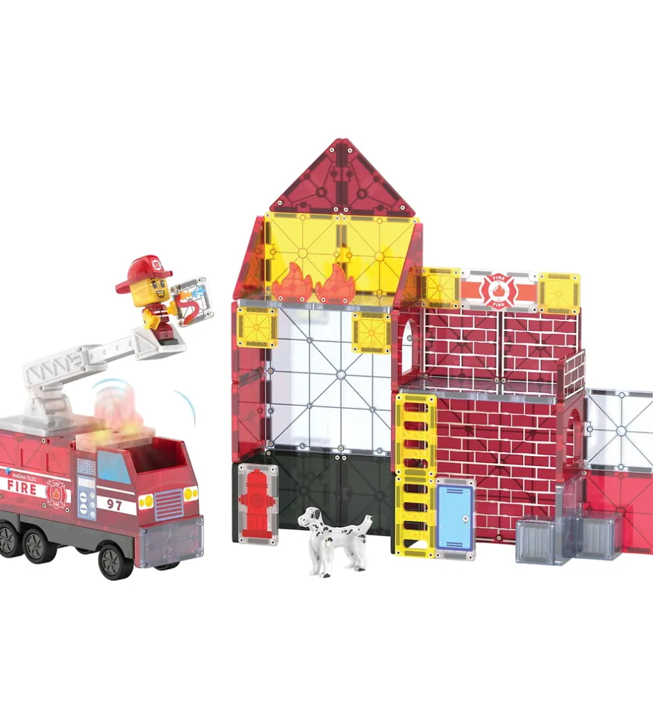 Magnetsæt - 50 Dele - Fire Station + MicroMAGS>Magna-Tiles Online
