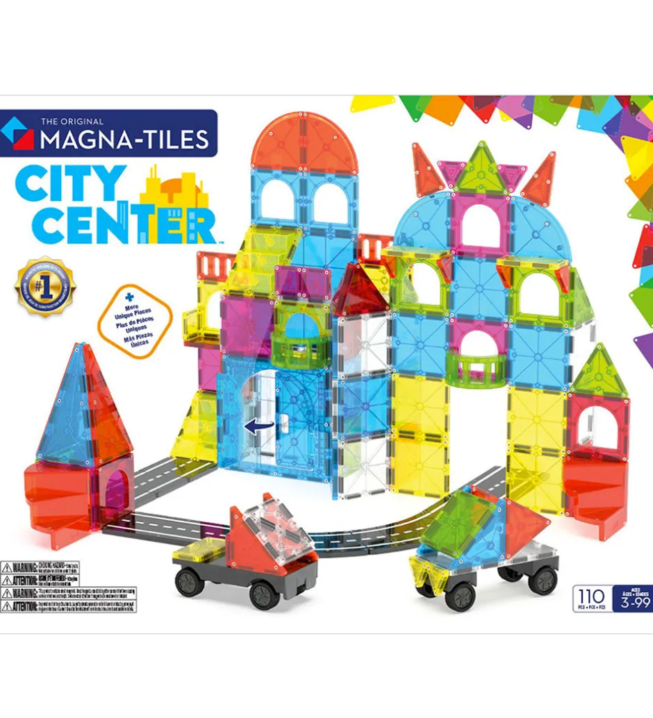 Magnetsæt - 110 Dele - City Center + MicroMAGS>Magna-Tiles Outlet