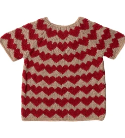 Julesweater til Nissepige - str.6 - Beige/Røde Hjerter>Maileg Discount