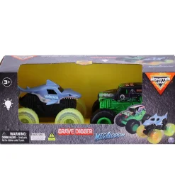 Trucks - 1:43 - 2-pak -Grave Digger/Megalodon m. Lys>Monster Jam Hot