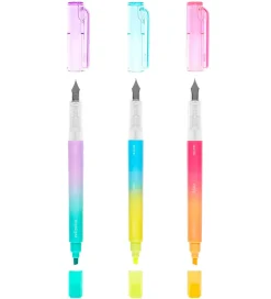 Dobbeltsidet Tuscher - 3 Stk - 2 In 1 Fountain Pens + Highl>Ooly