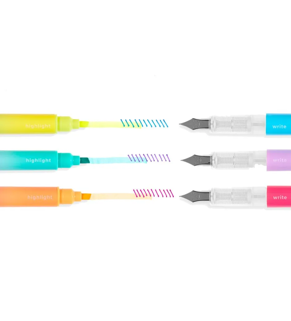 Dobbeltsidet Tuscher - 3 Stk - 2 In 1 Fountain Pens + Highl>Ooly
