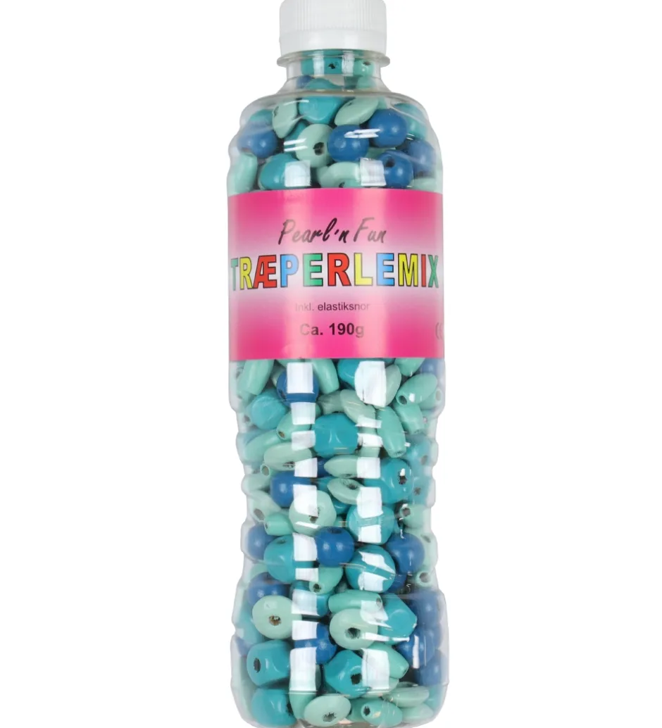 Pearl'n Fun Træperler m. Elastiksnor - 190 gram - Blå/Turkis>Pearl N Fun Outlet