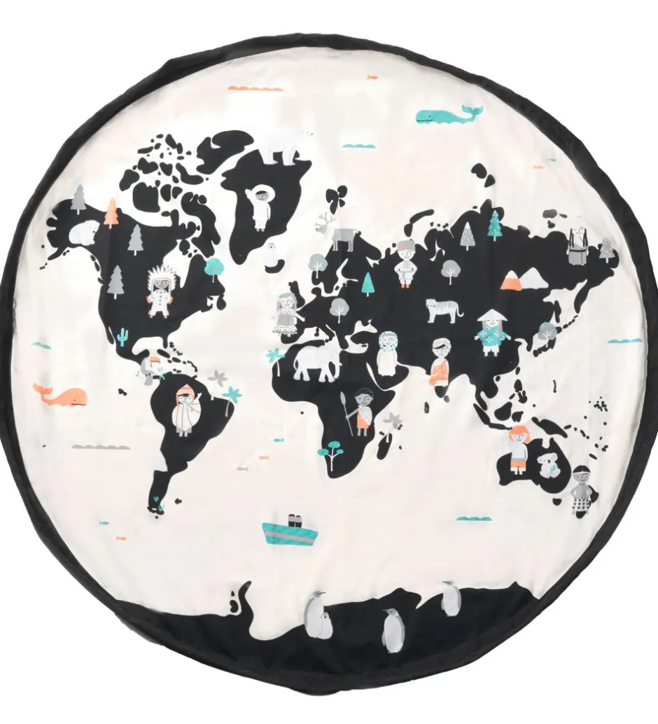 Legetøjstæppe - Ø140 cm - Worldmap>Play&Go Outlet