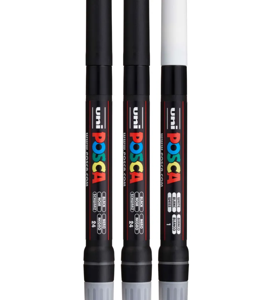 Tuscher m. Pensel-spids - PCF-350 - 3 stk. - Hvid/Sort>Posca Best