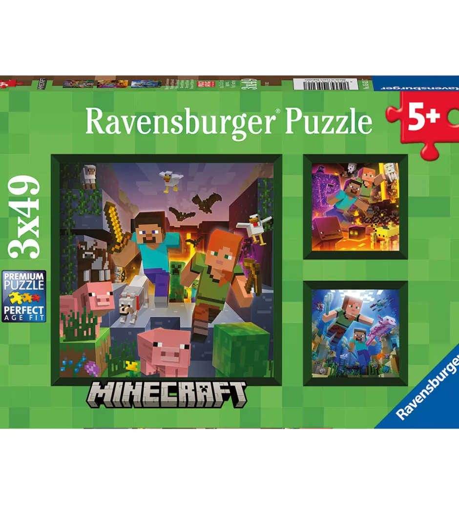Puslespil - 3x49 Brikker - Minecraft>Ravensburger Hot