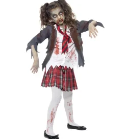 Udklædning - Zombie School Girl - Grå/Hvid/Rød>Smiffys Hot