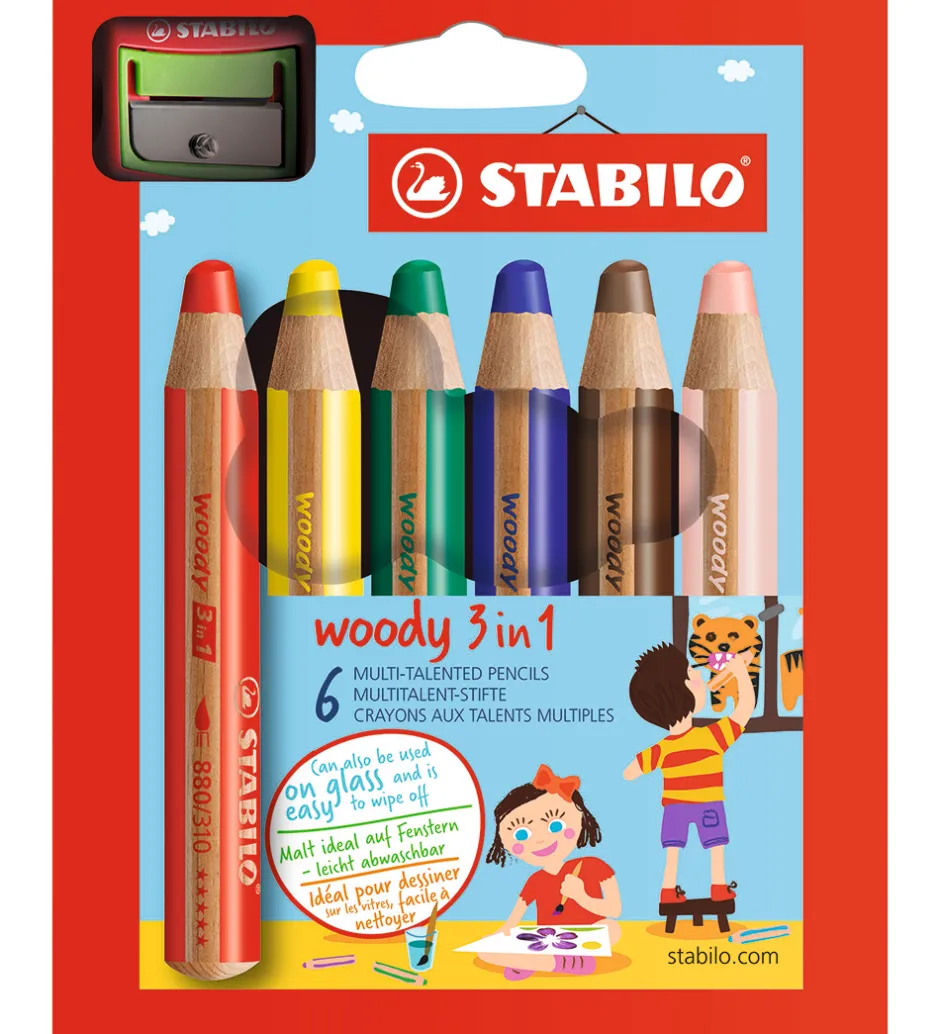 Farveblyanter - Woody 3-i-1 - 6 Stk. - Multifarvet>Stabilo Online